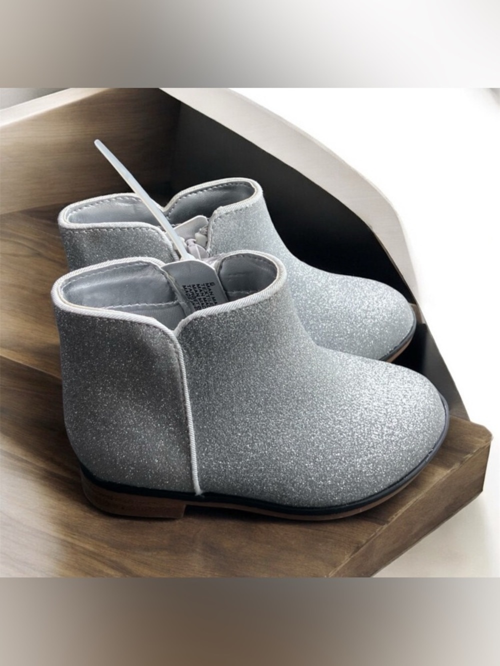 NEW Cat & Jack Toddler Girls Priya Zipper Silver Glitter Booties Boots Size 6